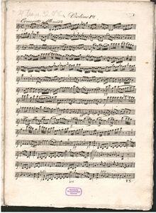 Partition violons I, Concerto pour le Violon Principale avec Accompagnement de 2 Violons, Alto, Basse, flûte, 2 Hautbois, 2 Bassons & 2 Cors