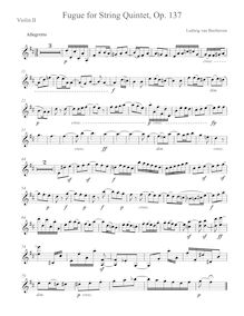 Partition violon 2, Fugue pour corde quintette, D major, Beethoven, Ludwig van