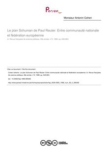 Le plan Schuman de Paul Reuter. Entre communauté nationale et fédération européenne - article ; n°5 ; vol.48, pg 645-663