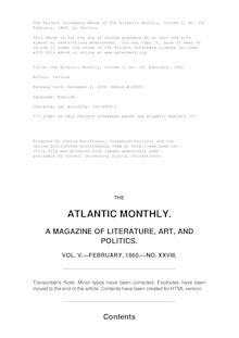 The Atlantic Monthly, Volume 05, No. 28, February, 1860