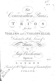 Partition violon 1, 6 corde Trios, G.125-130, C minor; D major; E flat major; A major; B flat major; F major