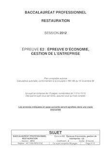 Sujet du bac 2012: Epreuve d’économie, gestion de l’entreprise (U2) - Antilles Guyane