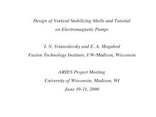 Design of Vertical Stabilizing Shells and Tutorial on EM Pumps   [ARIES Review Meeting, June 19-21, 2000,