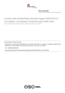 Le jardin alpin de Monthabey dans les Vosges (1903-1914) et son créateur, le professeur Camille Brunotte (1860-1910) - article ; n°336 ; vol.90, pg 615-628