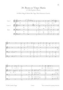 Partition Vocal et continuo score, Beata es Virgo Maria à , Doi Soprani e Basso