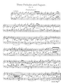Partition complète, 3 préludes et Fugues, Op.16, Schumann, Clara