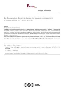 La Géographie devant le thème du sous-développement - article ; n°418 ; vol.76, pg 671-680