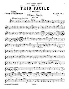 Partition violon, Piano Trio No.1, Op.6, Trio facile, D major, Ratez, Emile Pierre