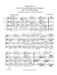 Partition I, Alla danza tedesca: Allegro assai, corde quatuor No.13, Op.130