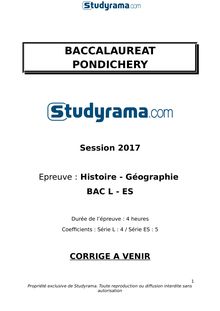 Corrigé Bac L 2017 Pondichéry  - Histoire Géographie