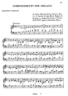 Partition Ricercare, Componimenti per Organo, Cavaccio, Giovanni