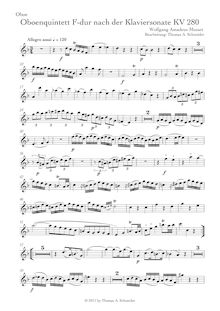 Partition hautbois, Piano Sonata No.2, F major, Mozart, Wolfgang Amadeus