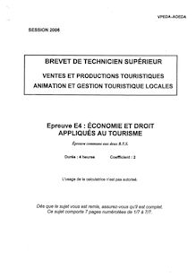 Economie et droit appliqués au tourisme 2006 BTS Vente et productions touristiques