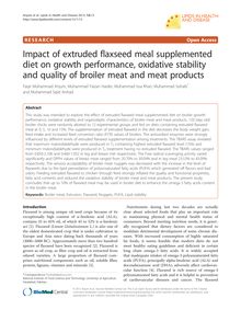 Impact of extruded flaxseed meal supplemented diet on growth performance, oxidative stability and quality of broiler meat and meat products