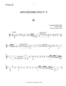 Partition violon II , partie, Divertimento en D major, Divertimento a due Violini e Basso par Leopold Mozart