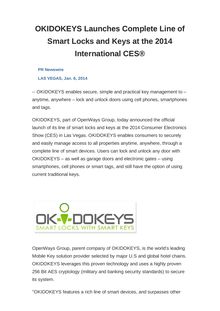 OKIDOKEYS Launches Complete Line of Smart Locks and Keys at the 2014 International CES®
