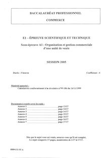Baccalauréat Professionnel Commerce - Epreuve scientifiqueb et technique (Session 2005)