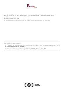 G. H. Fox & B. R. Roth (éd.), Démocratie Governance and International Law - note biblio ; n°4 ; vol.53, pg 1003-1005