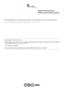 Sociologie de l abstention dans huit bureaux de vote parisiens - article ; n°1 ; vol.28, pg 73-101