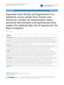 Expressed racial identity and hypertension in a telephone survey sample from Toronto and Vancouver, Canada: do socioeconomic status, perceived discrimination and psychosocial stress explain the relatively high risk of hypertension for Black Canadians?