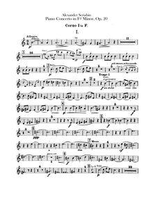 Partition cor 1, 2, 3, 4 (en F), Piano Concerto, F-sharp minor, Scriabin, Aleksandr