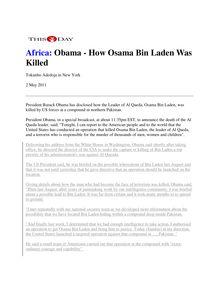 Africa: Obama - How Osama Bin Laden Was Killed