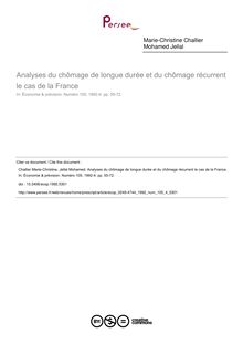 Analyses du chômage de longue durée et du chômage récurrent le cas de la France - article ; n°4 ; vol.105, pg 55-72