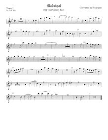 Partition ténor viole de gambe 1, octave aigu clef, Nei vostri dolci baci par Giovanni de Macque