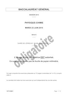 Bac 2015: sujet Physique Chimie Obligatoire Bac S