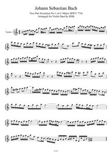 Partition violon 1, 15 Inventions, Bach, Johann Sebastian