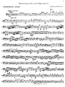 Partition violoncelles / Basses, Piano Concerto No.1, C Major, Beethoven, Ludwig van