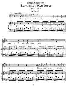 Partition , La Chanson bien douce, 2 Poèmes, Op. 34, Chausson, Ernest