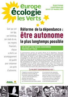 Réforme de la dépendance : la position d Europe Ecologie Les Verts