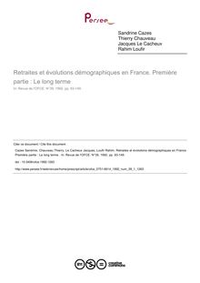 Retraites et évolutions démographiques en France. Première partie : Le long terme  - article ; n°1 ; vol.39, pg 93-149
