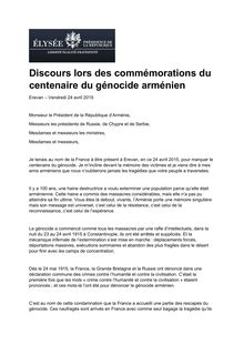 Génocide arménien : discours du Président François Hollande à Erevan