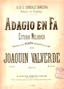 Partition flûte et partition de piano, Adagio en F major, Valverde, Joaquín
