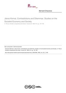 János Kornai, Contradictions and Dilemmas. Studies on the Socialist Economy and Society  ; n°3 ; vol.20, pg 167-169