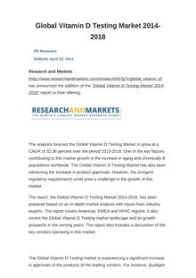 Global Vitamin D Testing Market 2014-2018