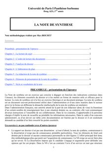LA NOTE DE SYNTHESE - Université Paris 1 Panthéon-Sorbonne: Accueil