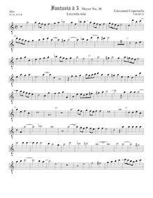 Partition ténor viole de gambe 1, octave aigu clef, Fantasia pour 5 violes de gambe, RC 35