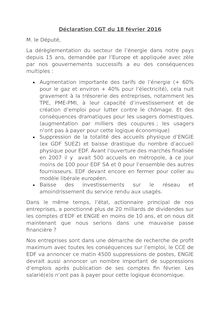 Déclaration de la CGT à Eric Alauzet le 18 février 2016