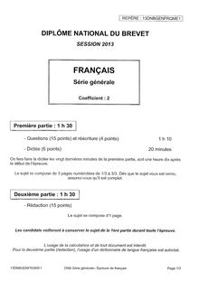 Sujet brevet français 2013, métropole
