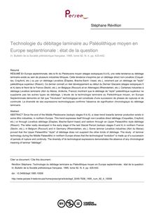 Technologie du débitage laminaire au Paléolithique moyen en Europe septentrionale : état de la question - article ; n°4 ; vol.92, pg 425-442