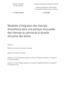 Modalités d intégration des internats d excellence dans une politique renouvelée des internats au service de la réussite éducative des élèves