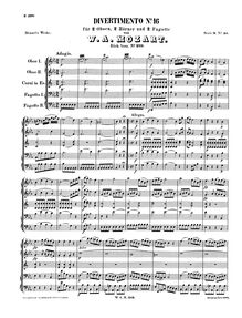 Partition complète, Divertimento, Divertimento No.16, E♭ major, Mozart, Wolfgang Amadeus