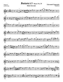 Partition ténor viole de gambe 2, octave aigu clef, Fantasia pour 5 violes de gambe, RC 45