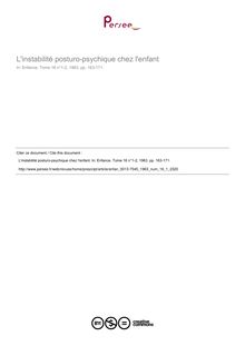 L instabilité posturo-psychique chez l enfant - article ; n°1 ; vol.16, pg 163-171