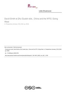 David Smith et Zhu Guobin éds., China and the WTO, Going West - article ; n°1 ; vol.69, pg 85-86