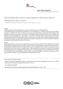 Claude-Marie Bonnefont, commissaire du Directoire dans le département de la Vienne - article ; n°1 ; vol.330, pg 135-142