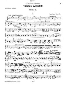 Partition violon II, corde quatuor No.4, A Minor, Kaun, Hugo